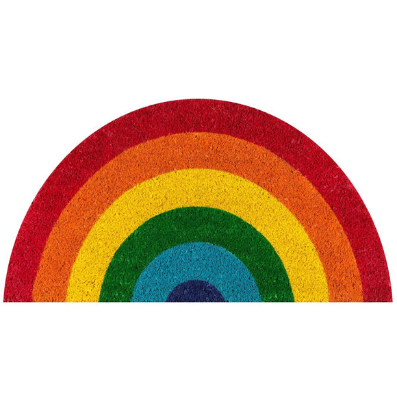 Handmade Rainbow Theme Half Circle Doormat Iconic Colorful Fun Graphic Design Welcome Mat Vibrant Colors Features Latex Free Casual Novelty Coir PVC - Diamond Home USA
