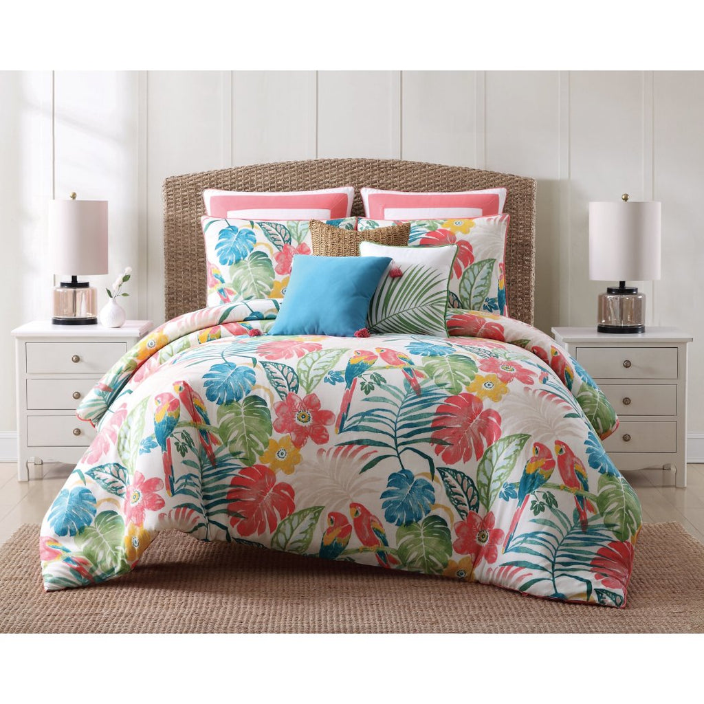 Girls Tropical Comforter Set Floral Parrot Tropics Bedding Bright Vibrant Flower Parrots Tropic Bird Themed Pattern Cotton