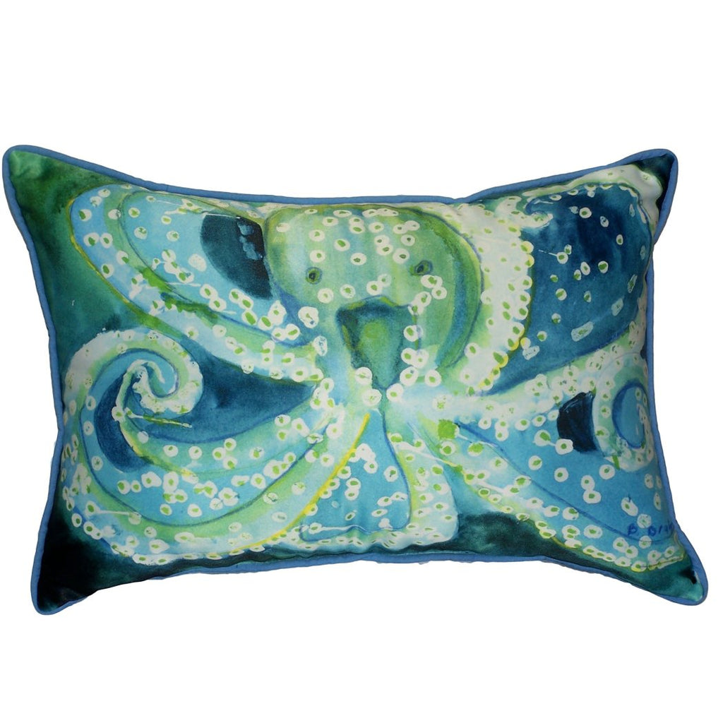 16 X 20 Green Blue Beach Theme Throw Pillow Tropical Nautical Coastal Octopus Animal Ocean Graphic Modern Accent Pillows Seat Cushion Couch Sofa Bedroom Bed Polyester - Diamond Home USA