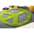 4' x 6' Kids Charcoal Grey Green Peace Sign Shag Area Rug Rectangle Indoor Groovy Hippie Peace Sign Carpet Mat Graphic Pattern Hippy Unity - Diamond Home USA