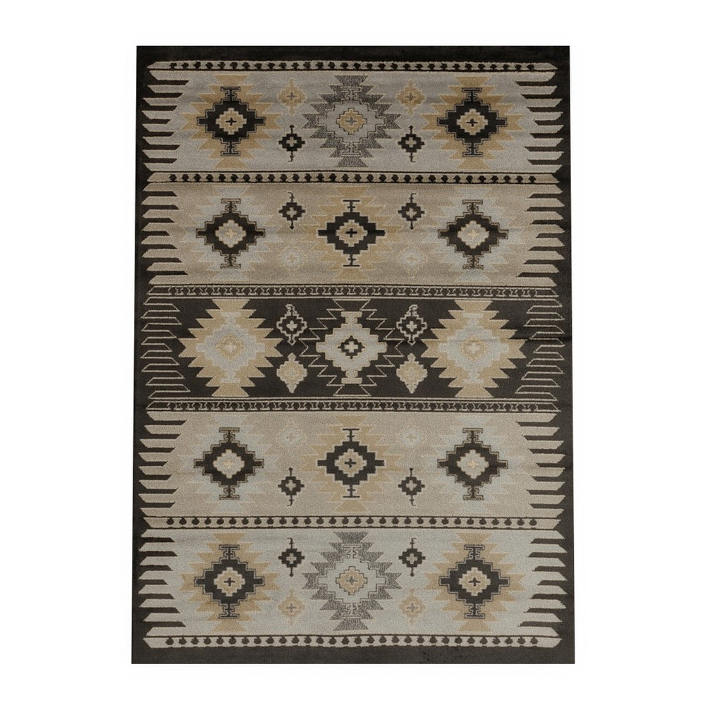 5'3x7'6 Black Beige Southwestern Aztec Area Rug Rectangle Shaped Indoor Blue Tribal Cabin Carpet Living Room Rustic Lodge Cottage Southern Ikat