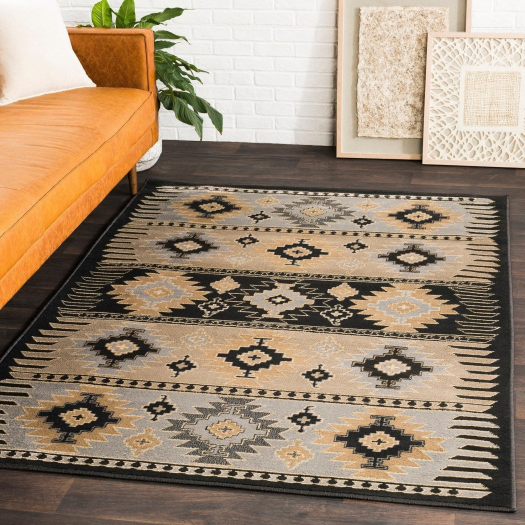 5'3x7'6 Black Beige Southwestern Aztec Area Rug Rectangle