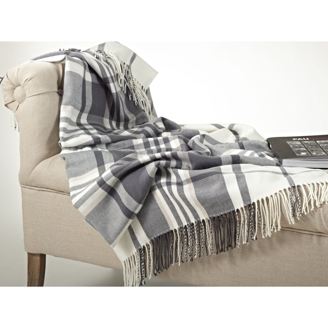 50x60 White Black Plaid Throw Blanket Gray Madras Tartan