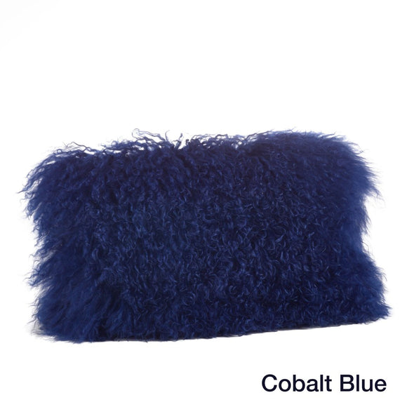 Cobalt Solid Pattern Mongolian Lamb Fur Plush Lumbar Pillow Fluffy Touch Texture Design Glam Luxury Soft Comfy Decorative Sofa Cushion Knife