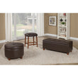 Rockwell Chocolate Brown Faux Leather/Foam/Wood Large Round Storage Ottoman Solid Transitional Leather Foam Wood - Diamond Home USA