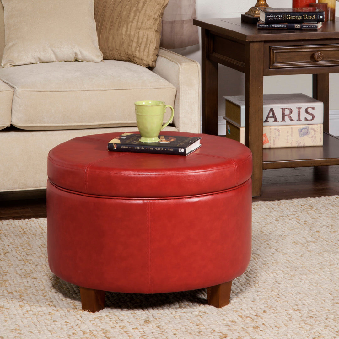 Porch Den Rockwell Cinnamon Red Faux Leather Round Storage