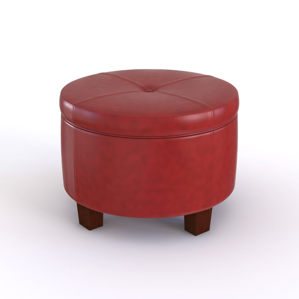 Porch Den Rockwell Cinnamon Red Faux Leather Round Storage Ottoman Solid Modern Contemporary