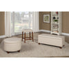 Rockwell Large Ivory Faux Leather Round Storage Ottoman Cream Solid Transitional Foam Wood - Diamond Home USA