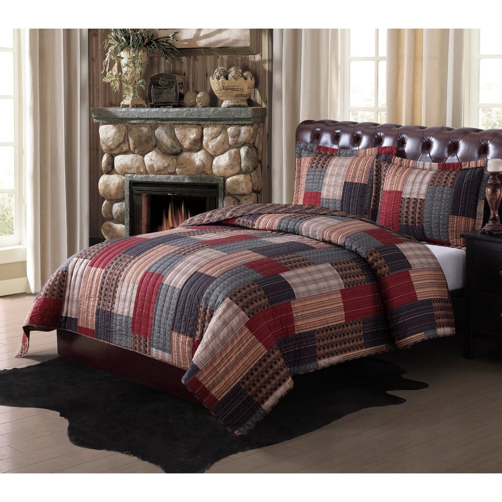 Patchwork Plaid Theme Quilt Set Stylish Patch Work Block Pattern Beddding Square Rectangle French Country Lodge Cabin Themed