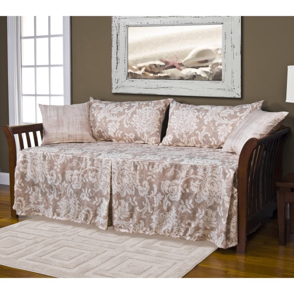 Beige White Floral Daybed Set Bedding Geometric French Country Shabby Chic Motif Flower Cottage Farmhouse Pattern Day Bed Bedskirt Pillows Polyester - Diamond Home USA
