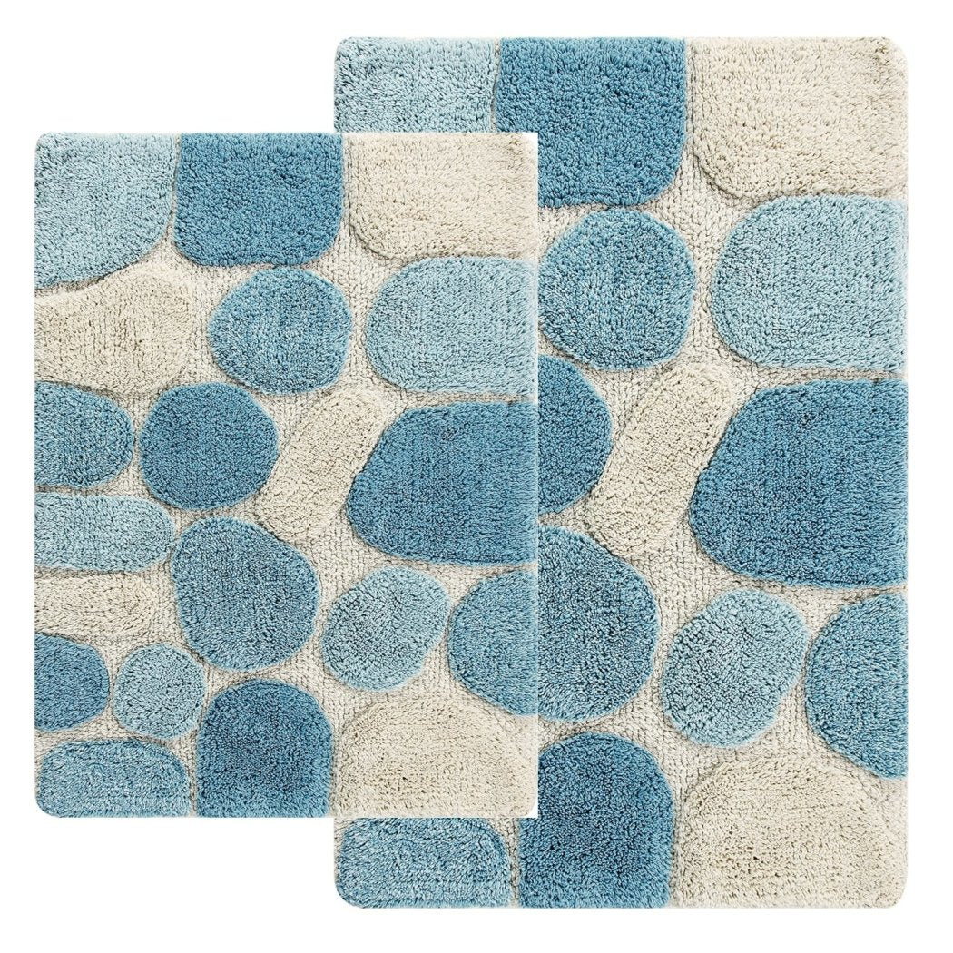 Marine Pebble Theme Bath Rug Set Design Nature Cobble Circle