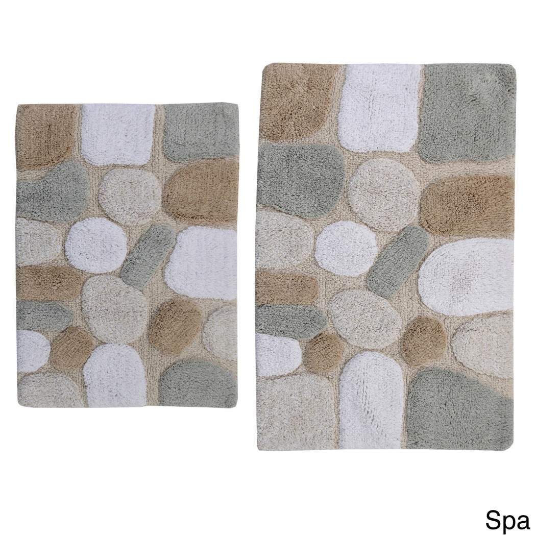 Marine Pebble Theme Bath Rug Set Design Nature Cobble Circle Oval Rock Pattern Bathroom Mat Non Skid Latex Contemporary