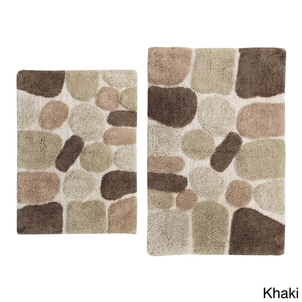 Marine Pebble Theme Bath Rug Set Design Nature Cobble Circle Oval Rock Pattern Bathroom Mat Non Skid Latex Contemporary