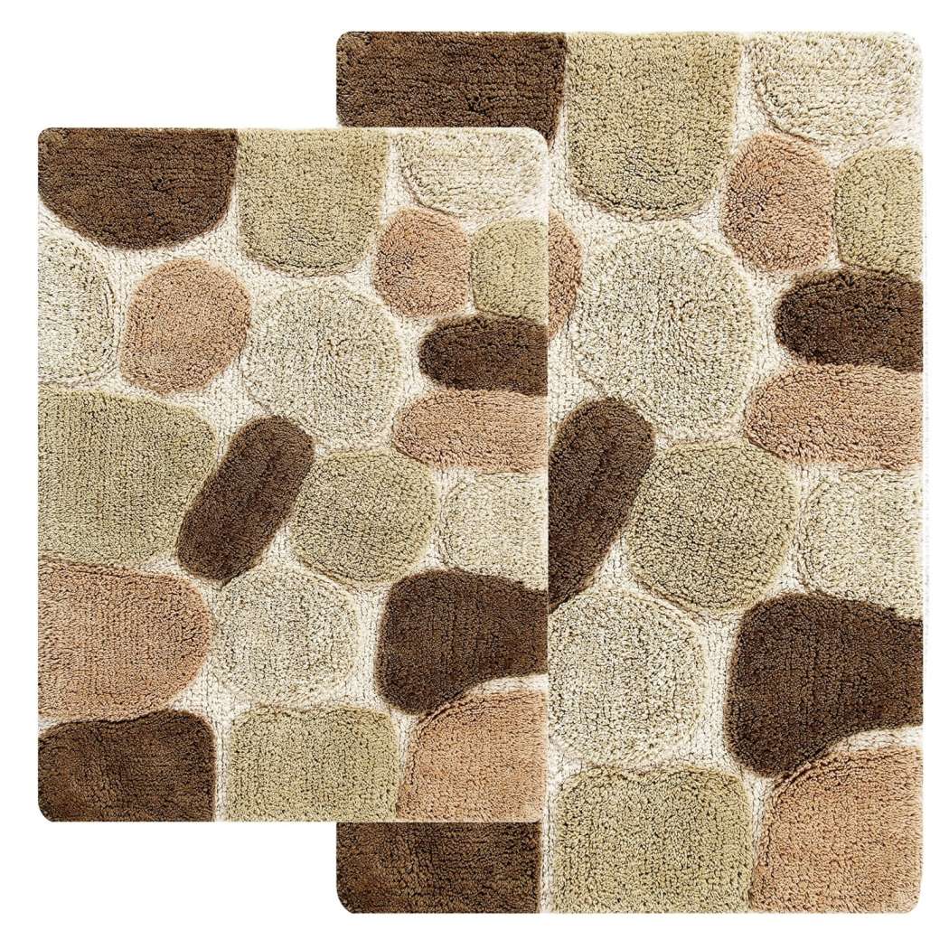 Marine Pebble Theme Bath Rug Set Design Nature Cobble Circle Oval Rock Pattern Bathroom Mat Non Skid Latex Contemporary