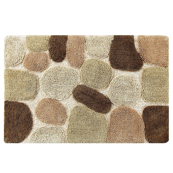 Marine Pebble Theme Bath Rug Set Design Nature Cobble Circle Oval Rock Pattern Bathroom Mat Non Skid Latex Contemporary