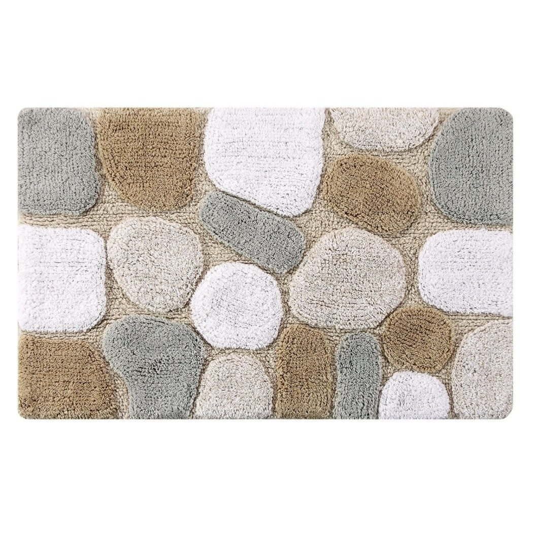 Marine Pebble Theme Bath Rug Set Design Nature Cobble Circle Oval Rock Pattern Bathroom Mat Non Skid Latex Contemporary