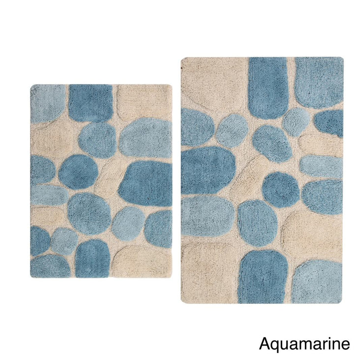 Marine Pebble Theme Bath Rug Set Design Nature Cobble Circle Oval Rock Pattern Bathroom Mat Non Skid Latex Contemporary