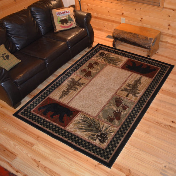 5'3 x 7'2 Red Southwest Animal Area Rug Lodge Cabin Cottage Theme Living Bedroom Carpet Pine Cone Geometric Tartan Madras Lumberjack Stripes Hunting - Diamond Home USA