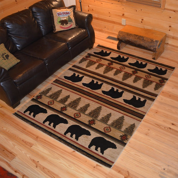 2'2x3'3ft Ivory Black Brown Colored Nature Cabin Area Rug Indoor Rustic Southwestern Bear Bathroom Entryway Kitchen Flooring Rectangle Carpet Latex - Diamond Home USA