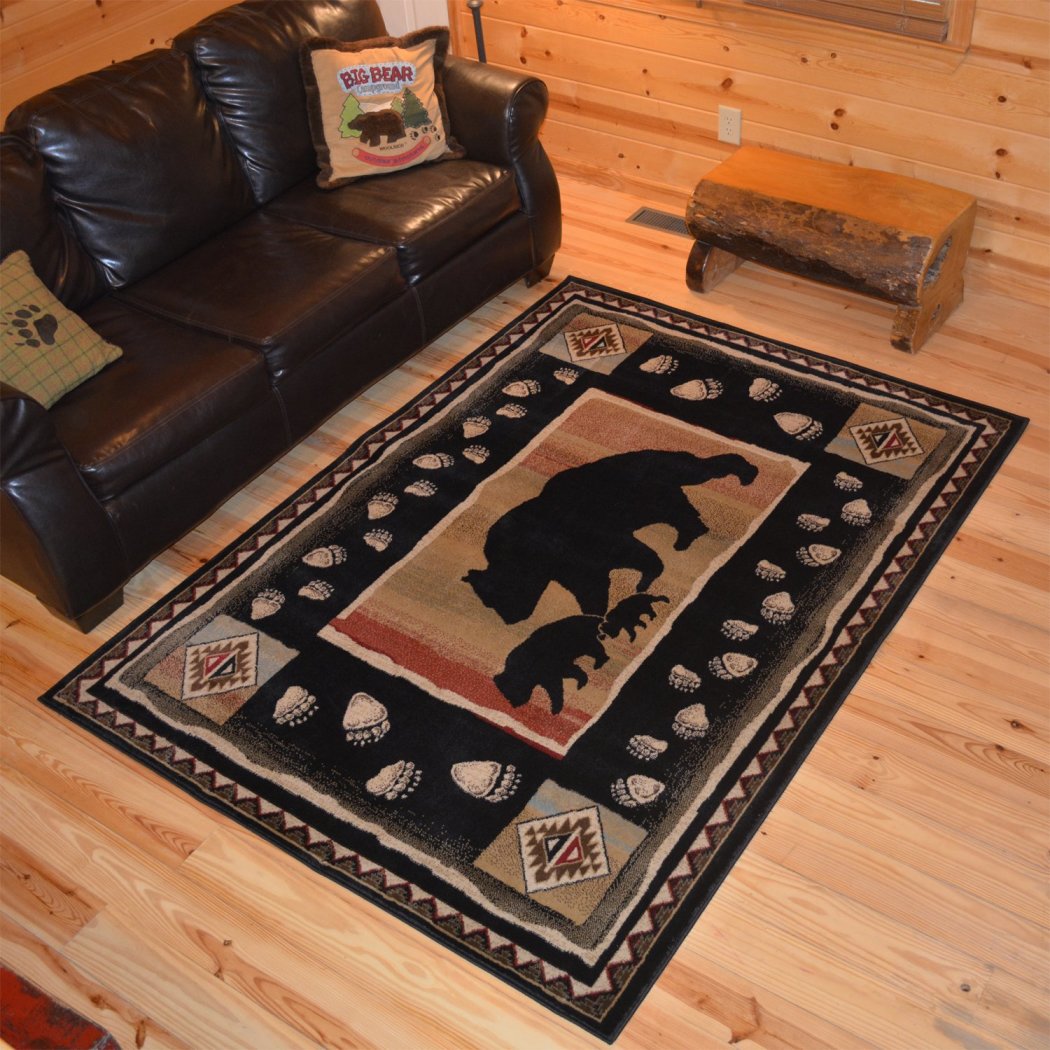 5'3 x 7'3 Black Southwest Animal Area Rug Rustic Southwestern Lodge Cabin Cottage Theme Deer Carpet Geometric Medallion Diamond Shape Hunting Bear - Diamond Home USA
