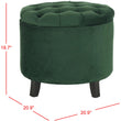Amelia Emerald Tufted Storage Ottoman Green French Country Shabby Chic Solid Round Oak Upholstered Velvet - Diamond Home USA