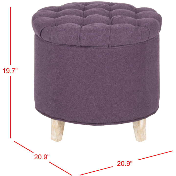 Amelia Plum Polyester Tufted Storage Ottoman Purple French Country Shabby Chic Solid Round Oak Upholstered