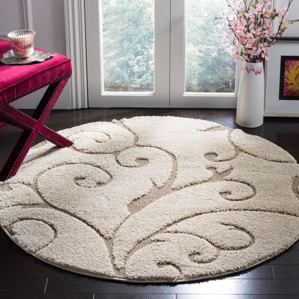 Ivory Scrollwork Floral Pattern Area Rug (4 ft) Luxury