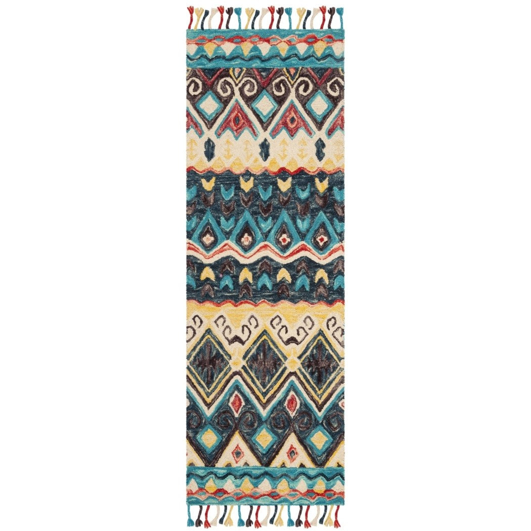 2'3 x 7 Blue Red Southwest Theme Runner Rug Rectangle Indoor Teal Grey Tribal Pattern Hallway Carpet Southwestern Native American Entryway Aztec