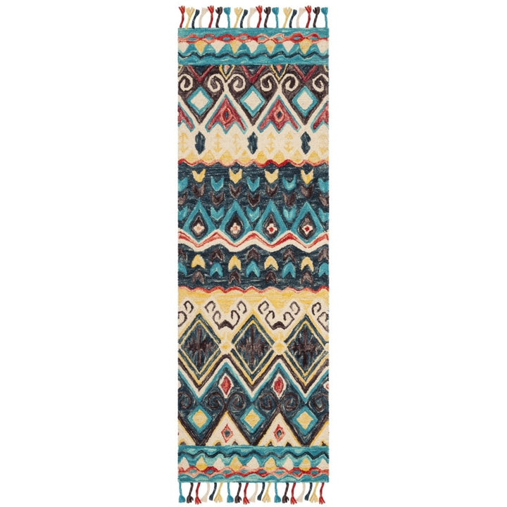 2'3 x 7 Blue Red Southwest Theme Runner Rug Rectangle Indoor Teal Grey Tribal Pattern Hallway Carpet Southwestern Native American Entryway Aztec