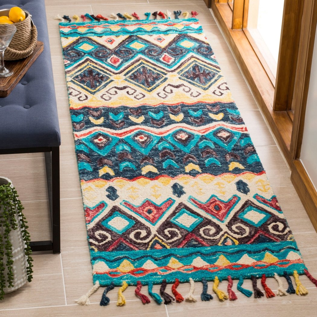 2'3 x 7 Blue Red Southwest Theme Runner Rug Rectangle Indoor