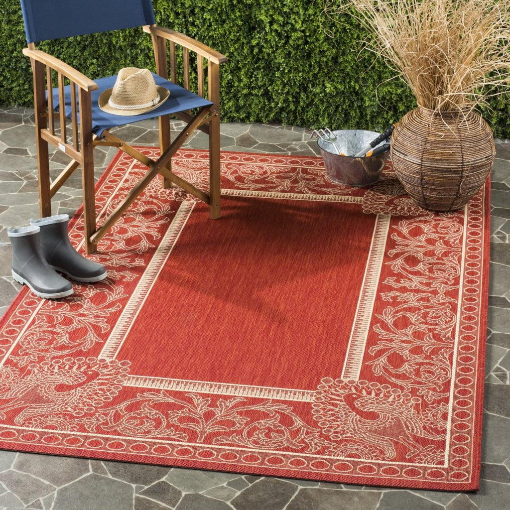 2'7x5ft Red Ruby Red Border Patterned Area Rug Indoor Outdoor Peacock Intricate Motif Living Room Bedroom Kitchen Deck Patio Poolside Flooring - Diamond Home USA