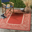 2'7x5ft Red Ruby Red Border Patterned Area Rug Indoor Outdoor Peacock Intricate Motif Living Room Bedroom Kitchen Deck Patio Poolside Flooring - Diamond Home USA