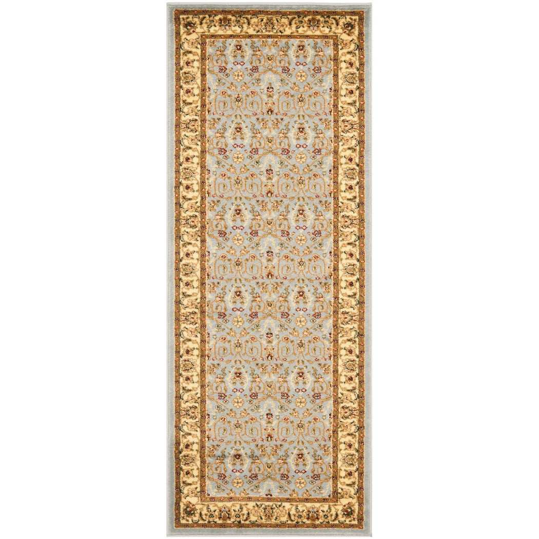 2'3 x 12' Blue Ivory Oriental Runner Rug Rectangle Black Red Floral Theme Hallway Carpet Geometric Medallion Pattern Grey Border Floral Elegant