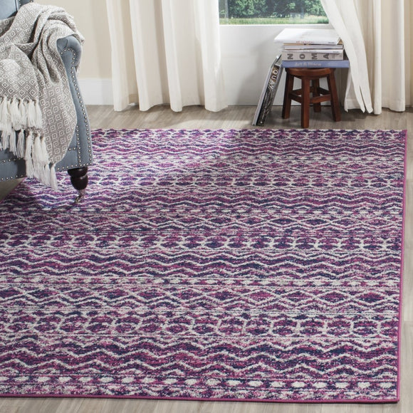 Purple Bohemian Pattern Area Rug (3' x 5') Gorgeous Geometric Stripe Design Theme Abstract Persian Luxurious Comfort Plum Colored Floor Carpet - Diamond Home USA