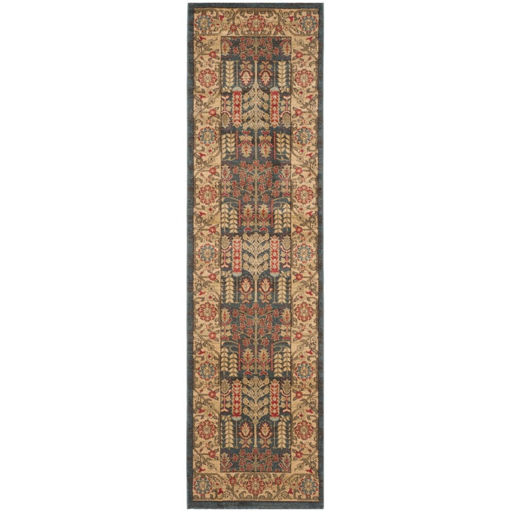 2'2 x 8' Navy Blue Red Floral Pattern Runner Rug Rectangle Indoor Beige Grey Oriental Theme Hallway Carpet Luxurious Flowers Patterned Entryway Living