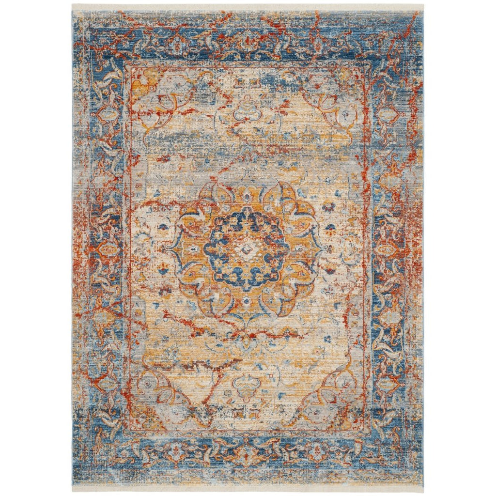 3x5ft Blue Orange Brown Ivory Colored Medallion Persian Distressed Area Rug Indoor Oriental Living Room Flooring Rectangle Carpet Latex Free Polyester - Diamond Home USA