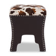 Sally Modern and Contemporary Cow-print Patterned Fabric Brown Faux Leather Upholstered Accent Stool/Ottoman with Nailheads Animal Print Pattern Square Foam Wood 1 Piece - Diamond Home USA