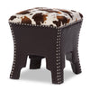 Sally Modern and Contemporary Cow-print Patterned Fabric Brown Faux Leather Upholstered Accent Stool/Ottoman with Nailheads Animal Print Pattern Square Foam Wood 1 Piece - Diamond Home USA