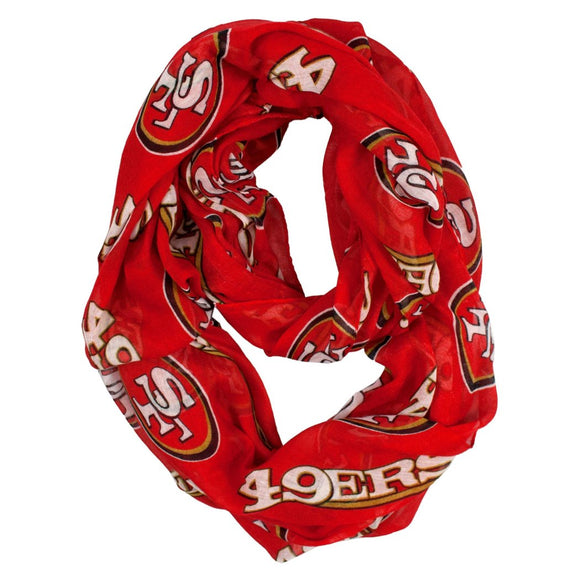 Nfl 49ers Sheer Scarf 70 X 25 Inches Football Themed Fashion Accessory Infinity Continuous Loop Sports Patterned Team Logo Fan Athletic Team Spirit - Diamond Home USA