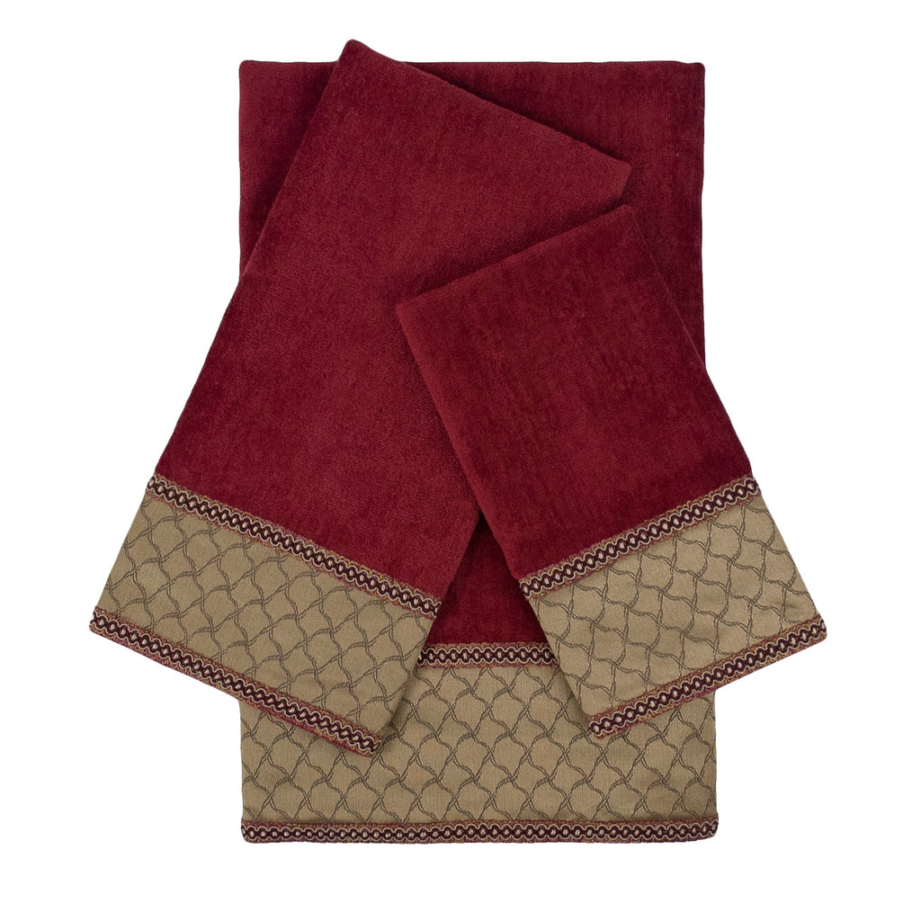 Luxuriant Red 3-piece Embellished Towel Set - 13 X 18 0.5/16 25 0.5/25 48 0.5 Geometric Cotton Microfiber - Diamond Home USA