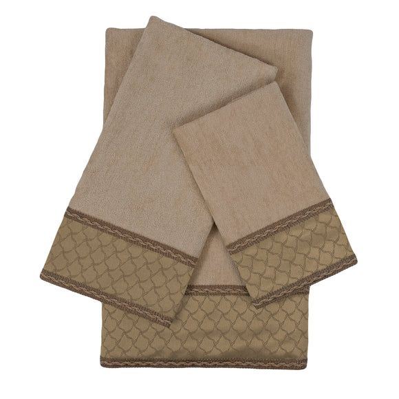 Luxuriant Taupe 3-piece Embellished Towel Set - 13 X 18 0.5/16 25 0.5/25 48 0.5 Brown Geometric Cotton Microfiber - Diamond Home USA