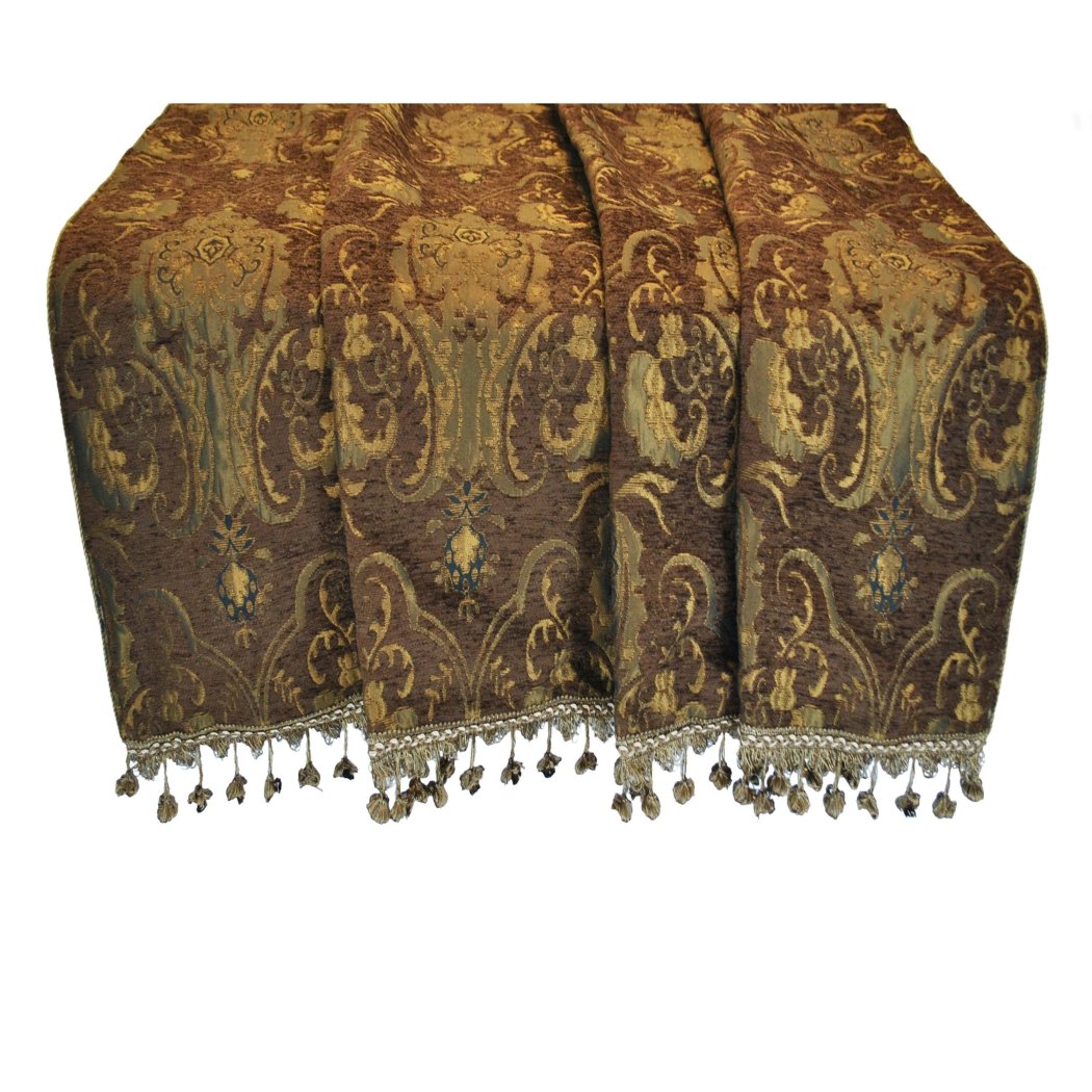 Brown Gold Luxury Damask Pattern Blanket (54"Wx58"L) Bohemian Floral Motif Design Sofa Throw Elegant Onion Fringe Borders Traditional Soft & Super - Diamond Home USA