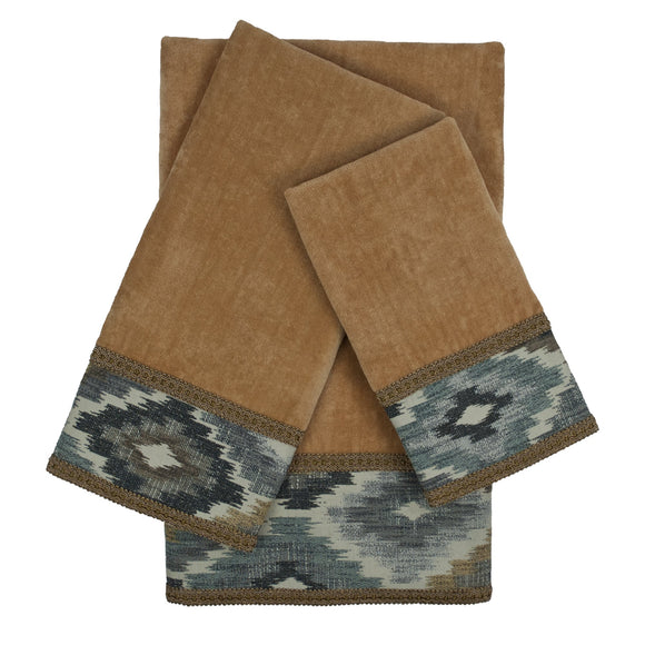 Maricopa Nugget 3-piece Embellished Towel Set Brown Border Cotton Microfiber - Diamond Home USA