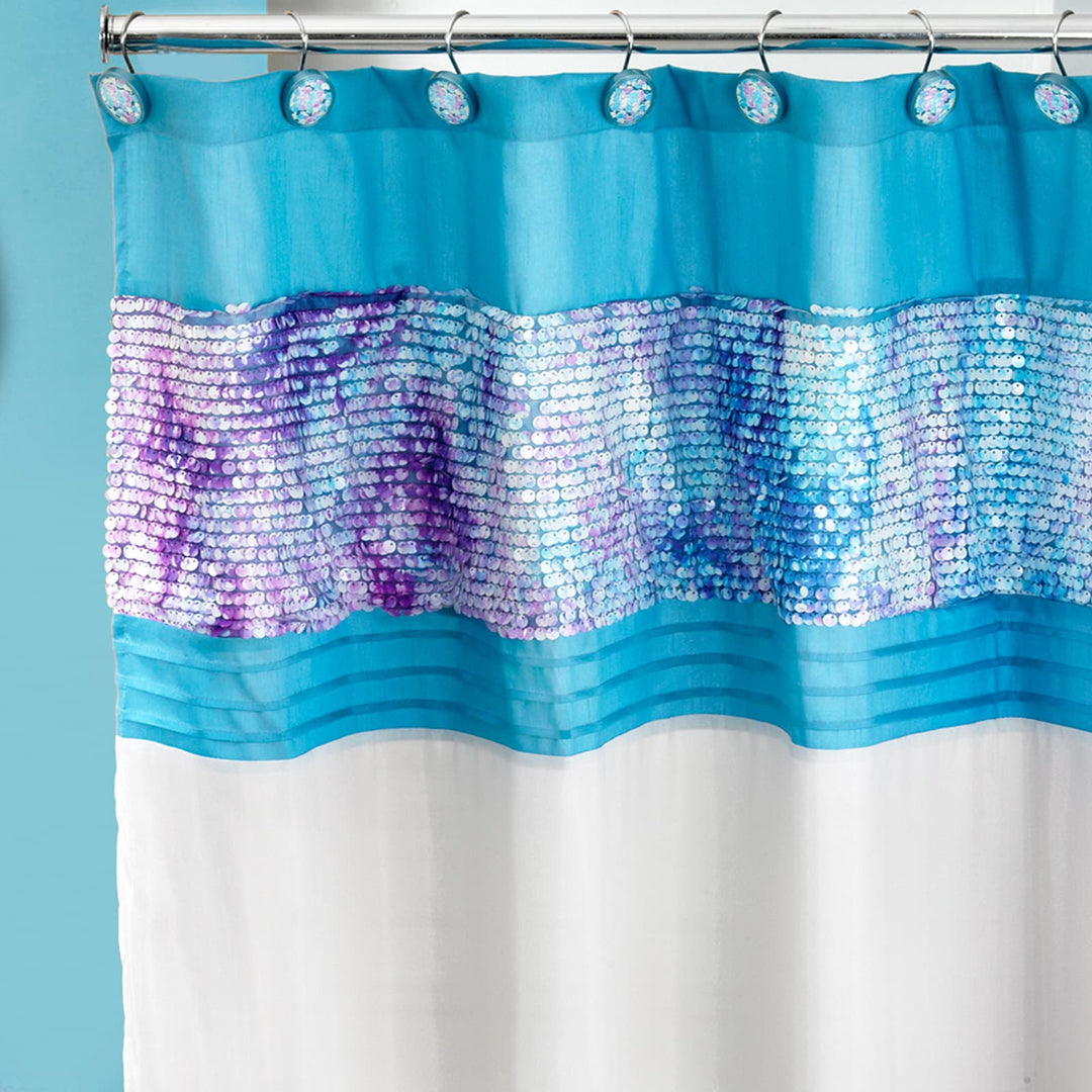 Shimmering Aqua Seashell Shower Curtain and Hooks Set or Separates curtain only Blue Kids Striped Textured Beach Polyester