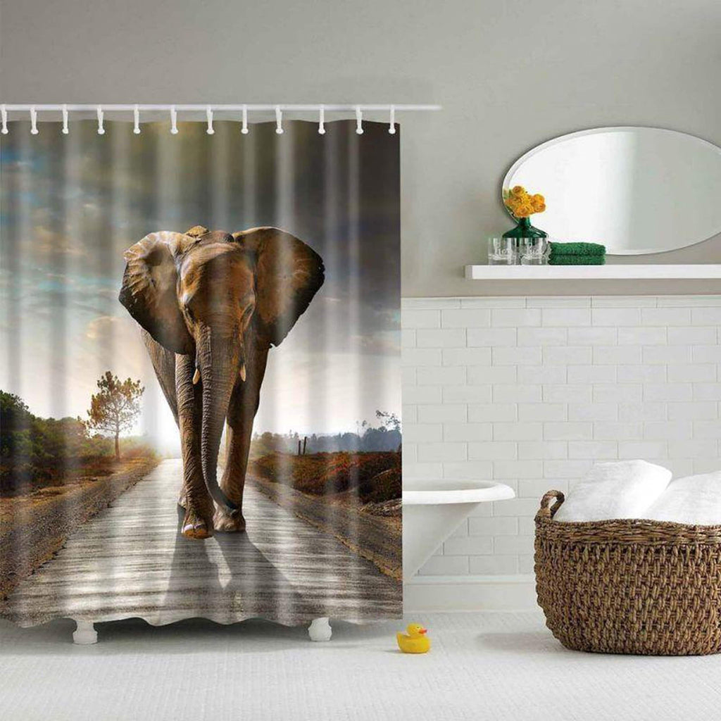 Shower Curtain 3 D Printing Shower Curtain Waterproof Polyester With 12 Hooks Grey Graphic Print Casual - Diamond Home USA