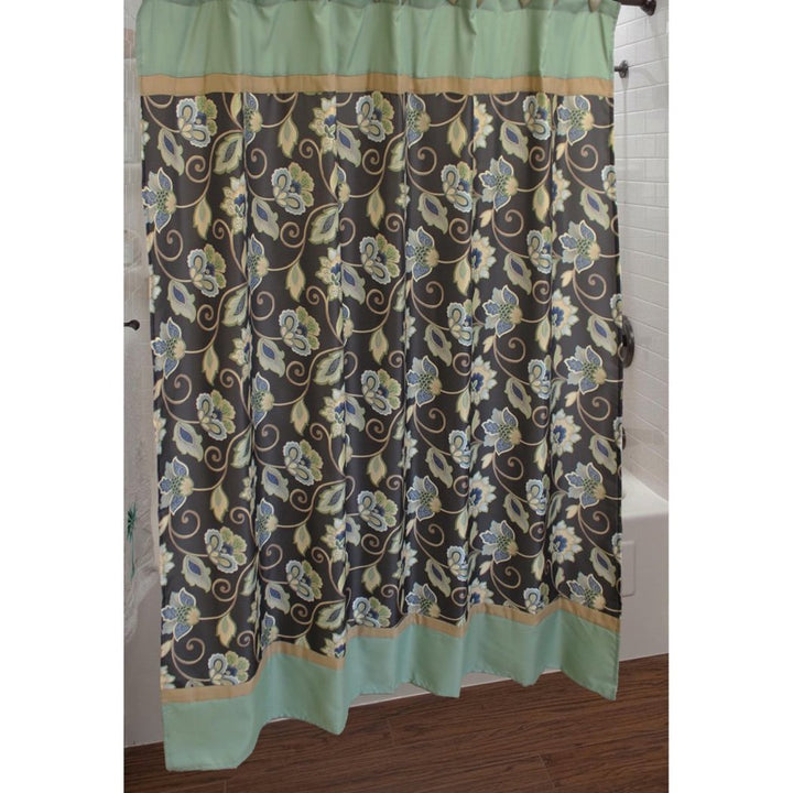 Black Green Gold Graphical Nature Themed Shower Curtain