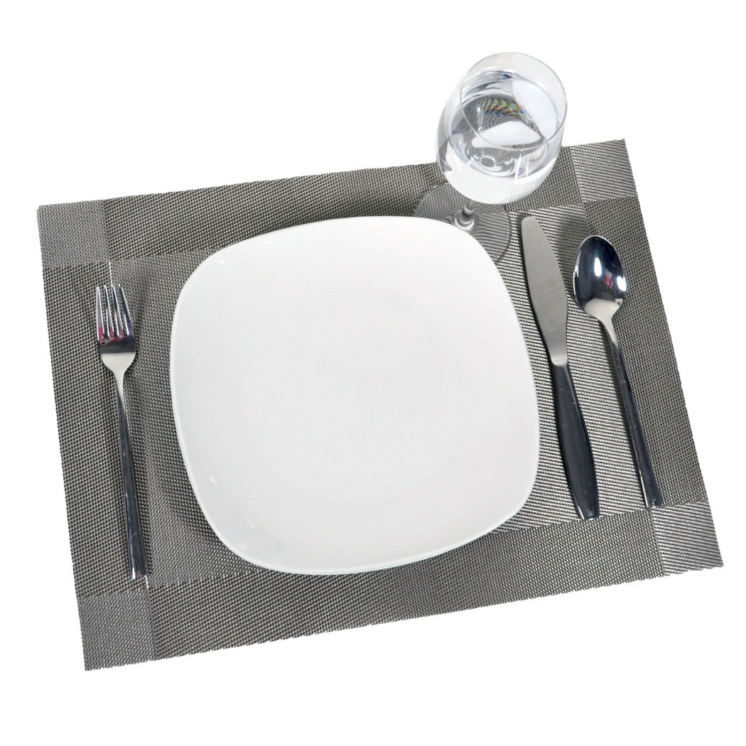 Set 12 13 x 18 Silver Grey Plaid Kitchen Placemat Gray Rectangle Frame Cabin Lodge Theme Place Mat Stain Water Resistant Checked Pattern Placemats - Diamond Home USA