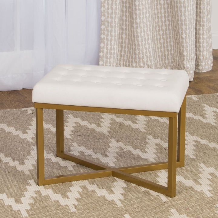 Hartau Rectangular Ottoman with White Velvet Tufted