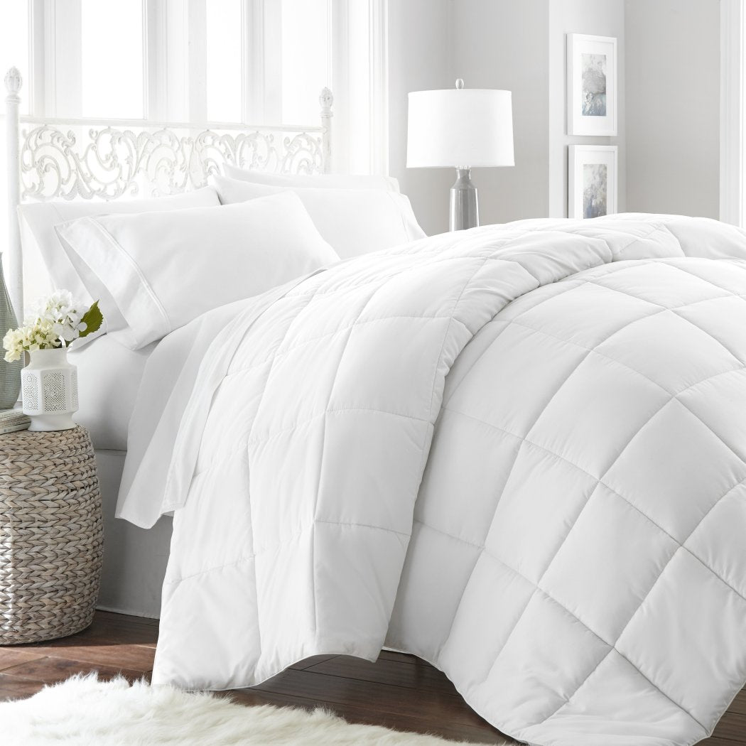 Baffle Box Stitched Down Alternative Comforter King Size Stylish Modern Luxurious Soft Cozy Lightweight Bedding Solid