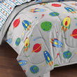 Kids Twin Size Sun Moon Stars Comforter Set Outer Space Galaxy Invaders Space themed Design Stars Detailed Planet Rocket Design Gray Grey - Diamond Home USA